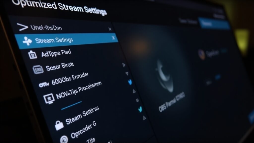 OBS Studio optimized settings: NVENC encoder, 6000kbps bitrate for smooth game streaming